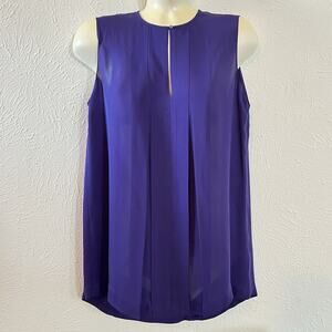 NWT Vince Berry Purple Pintuck Sleeveless Silk Tank Keyhole Top V216310992 S